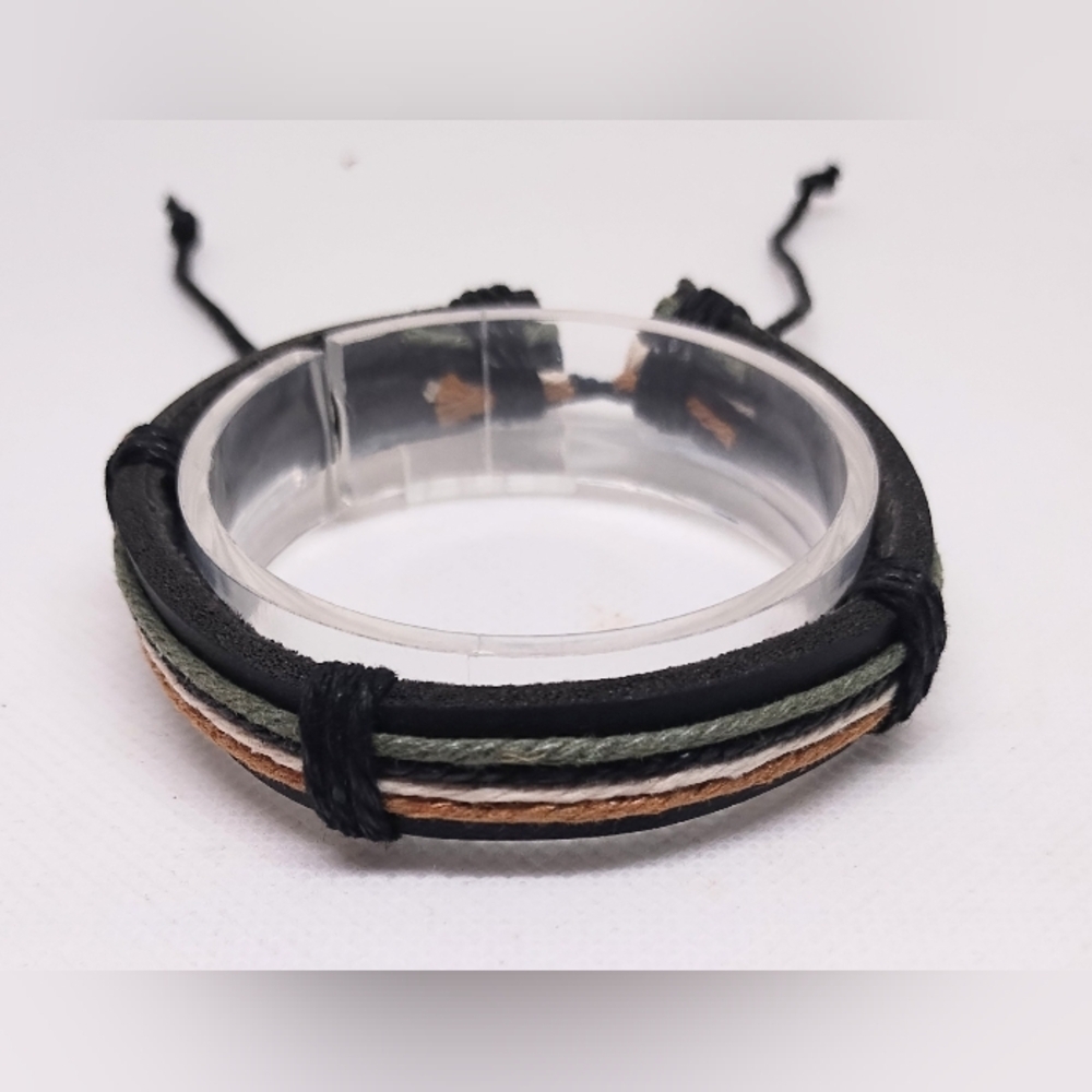 Men's Bracelet Leather‎ Layered Black New f44